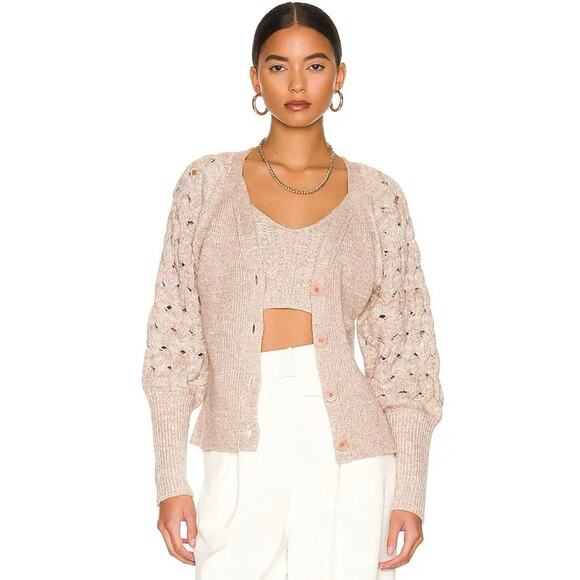 Jonathan Simkhai Olive Sweater Cardigan Ivory Dust Revolve Boho Casual Size S - Picture 1 of 10